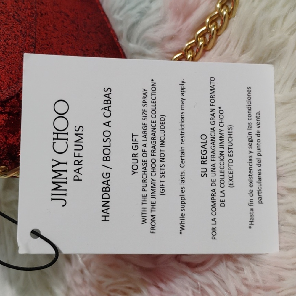 FLASH SALE! NWT Jimmy Choo Parfums Red Glitter Crossbody Bag Gold Chain Strap - Picture 3 of 12